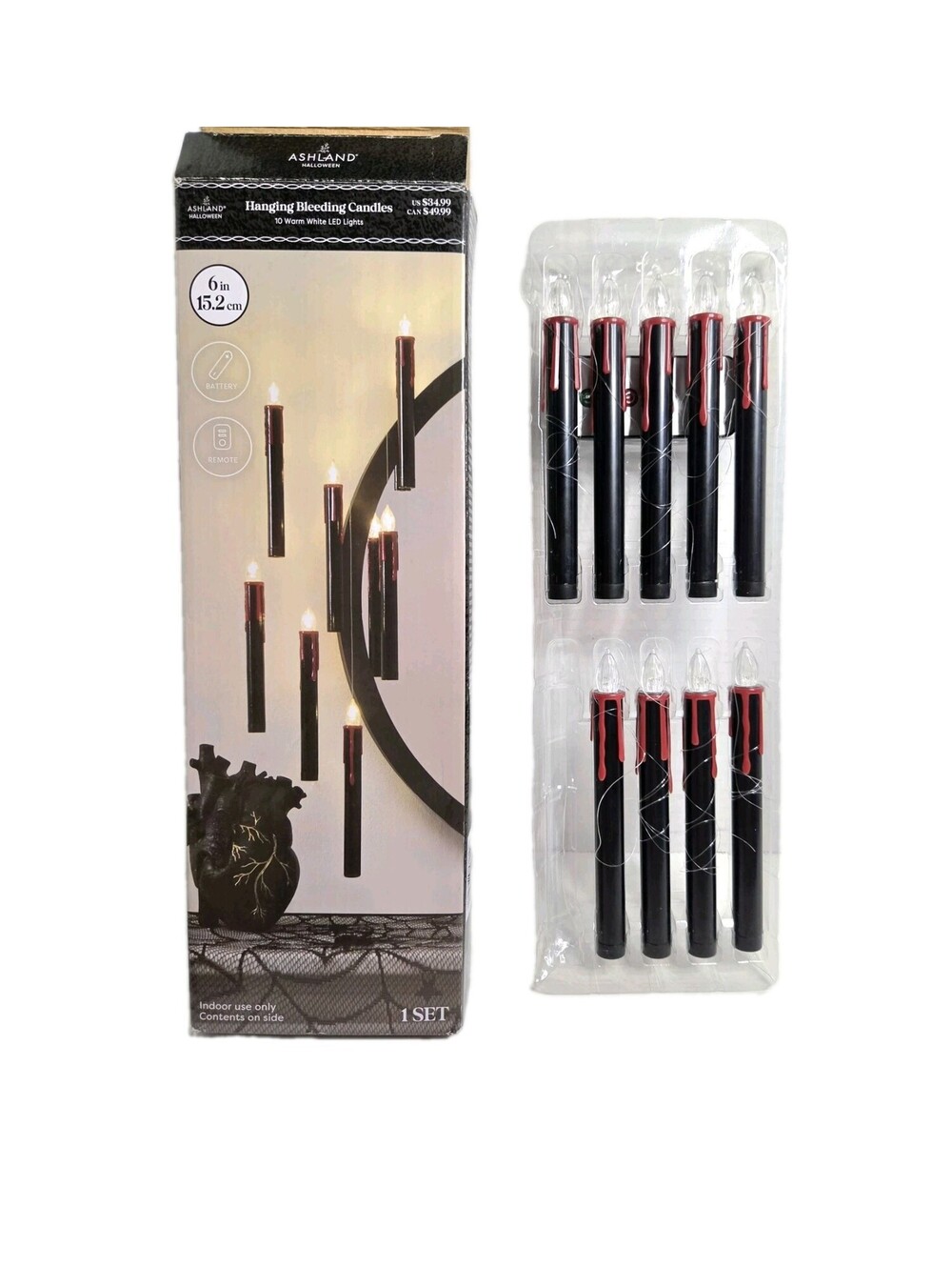 Ashland Black Bleeding Hanging Candles w/ Remote Flameless LED 6” Halloween
